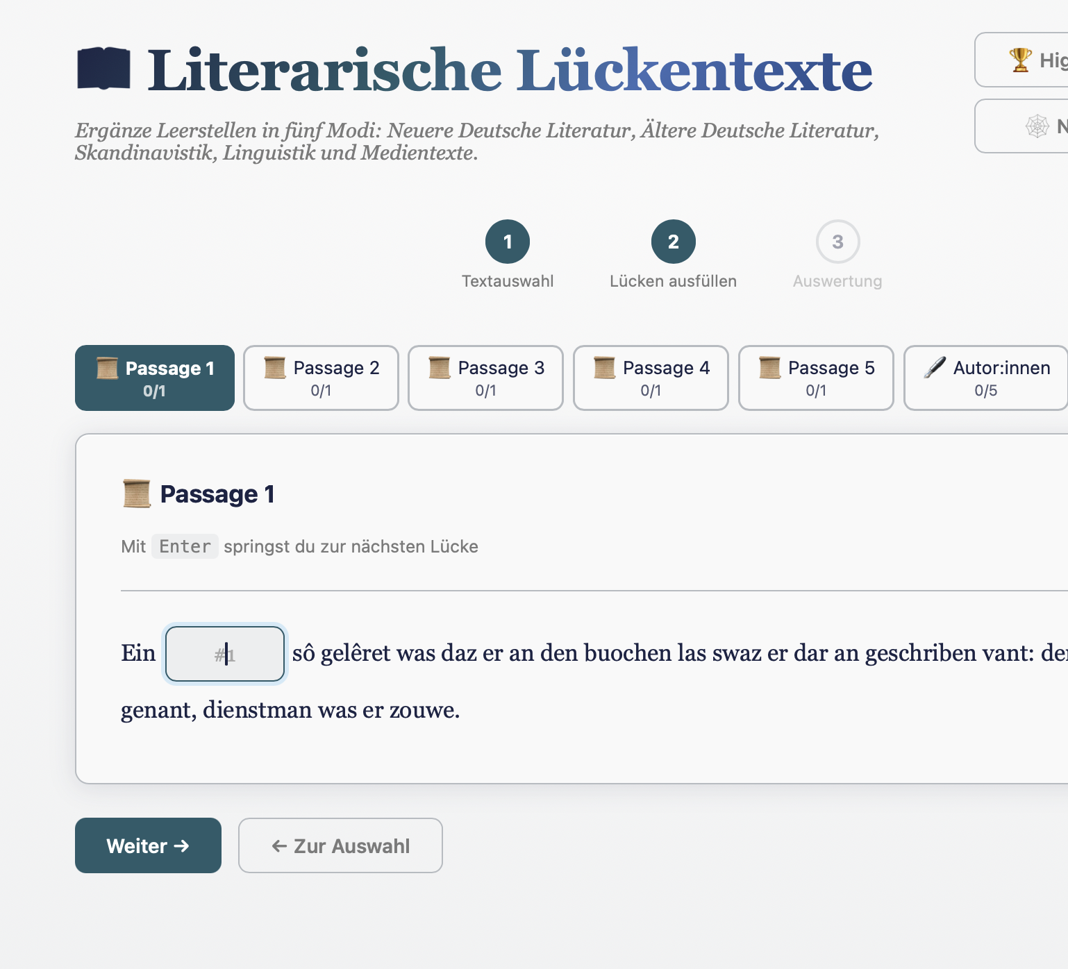 Literarische Lückentexte